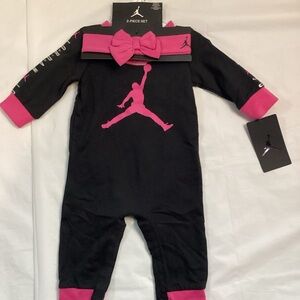 Jordan Kids Black and Pink Footie with Headband